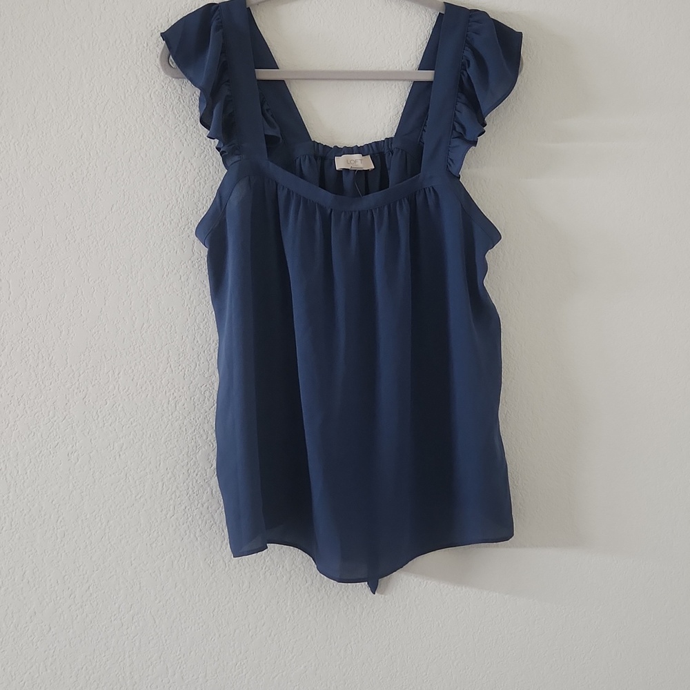LOFT Navy Ruffle-Shoulder Camisole